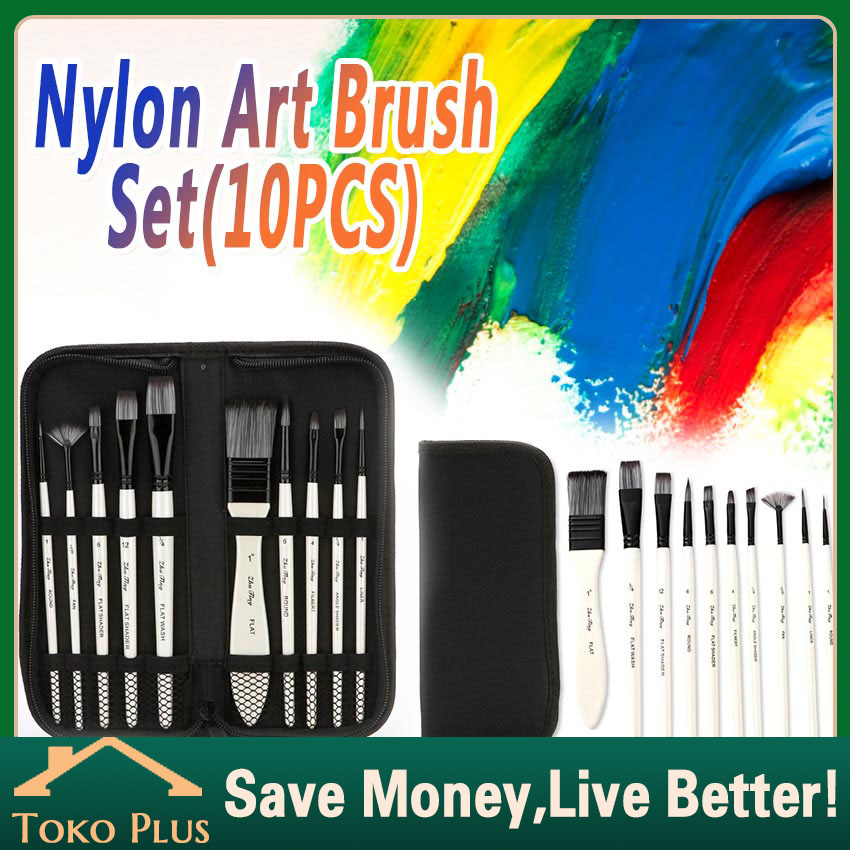 

Paket 10pcs Kuas Lukis Lengkap Nylon Cat Air Minyak Art Brush Kit Gambar Akrilik Mix Paint Brush
