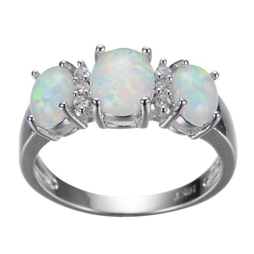 Hot sale new white opal three diamond ring