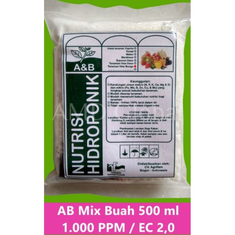 Nutrisi hidroponik AB Mix Bunga pekatan 500 ml.