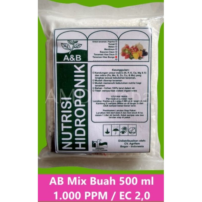 Nutrisi hidroponik AB Mix Bunga pekatan 500 ml.