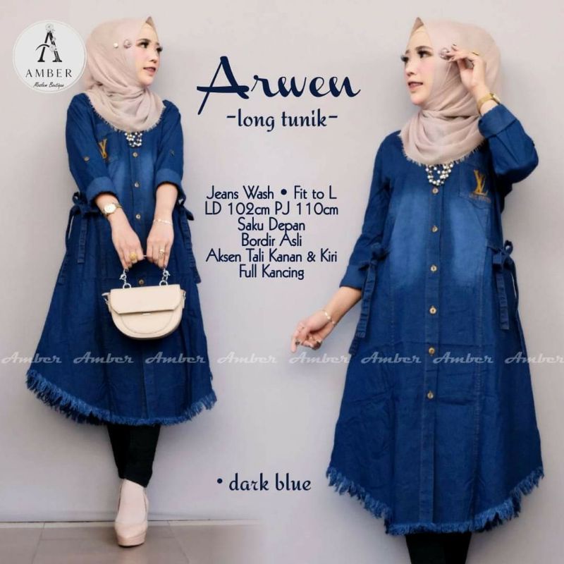 Long Tunik Jeans Denim Levis Baju Wanita Arwen Tunik Jeans Premium HQ Harga Grosir Termurah COD Paka