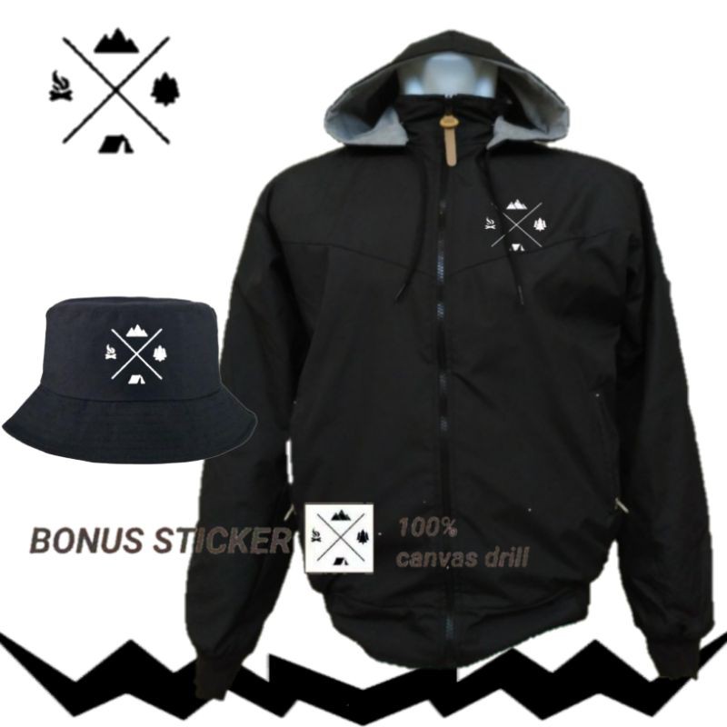 jaket parasut outdoor adventure+topi BUCKET bonus stiker
