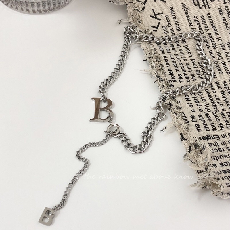 Kalung Titanium B Vintage Silver Trending Premium Korea Style