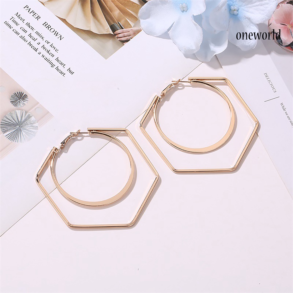 OW# 1 Pair Unique Women Exaggerated Geometry Big Round Hexagon Drop Earring Jewelry Accessory for Shopping