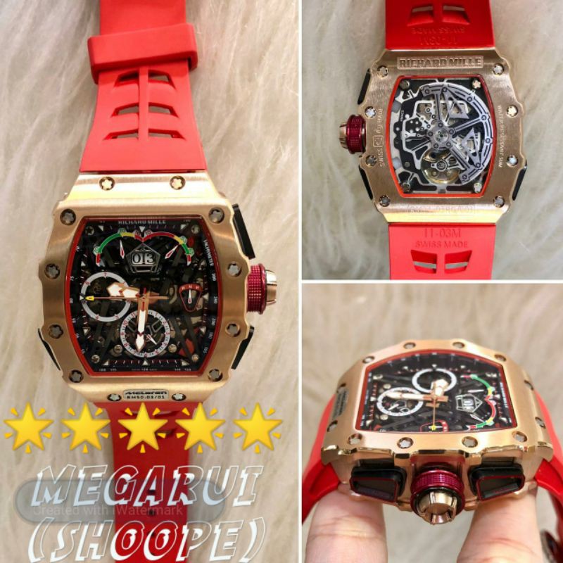 JAM TANGAN COWOK  RM50-03 MERAH ROSEGOLD AUTOMETIC SUPER PREMIUM AAA
