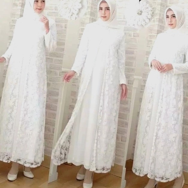 PREMIUM BAJU GAMIS PUTIH TERBARU KEBAYA BROKAT PUTIH JUMBO XXX 3L 4L 5L