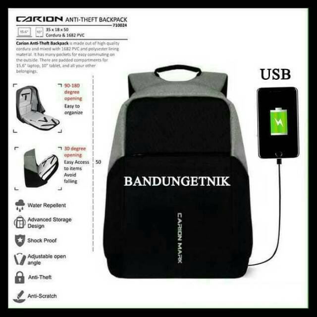 TAS PUNGGUNG ANTI MALING/TAS LAPTOP ANTI THEFT/CARION MARK