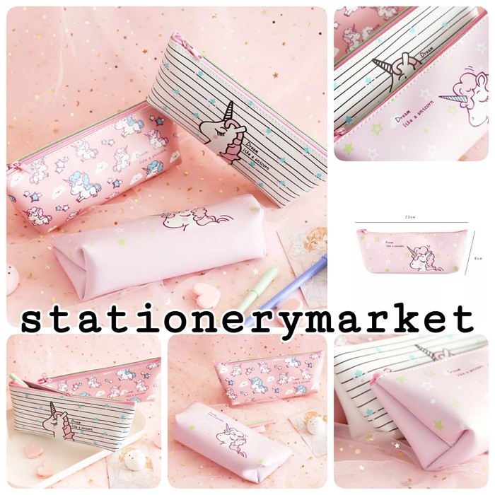 

KOTAK PENSIL TEMPAT PENSIL UNICORN SMIGGLE IMPORT BAHAN LEATHER POUCH - UNI GARIS PUTIH Diskon