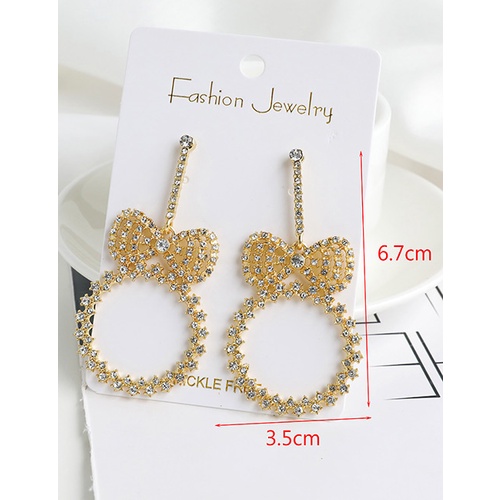 LRC Anting Tusuk Fashion Golden Alloy Studded Bow Round Stud K48097