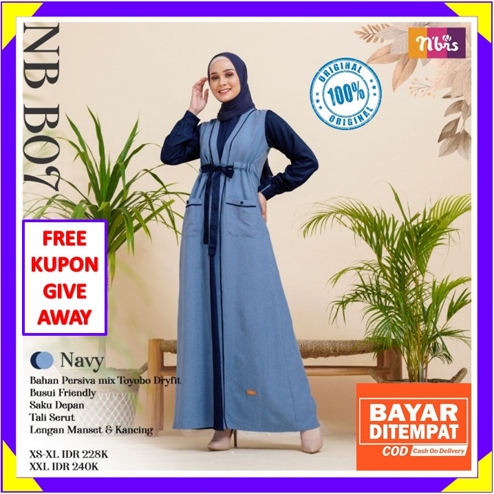 Nibras Gamis Terbaru 2022 Gamis Nibras Promo Wanita Dewasa Bahan Adem Warna Navy Ori Original NB B07