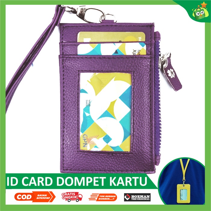 

Unik Lanyard Id Card Nametag Resleting Dompet Card Holder Kulit Pu Leather Murah