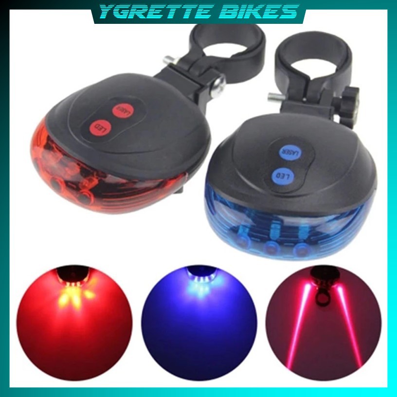 YGRETTE - RED / BLUE LED Bicycle Laser Strobe Tailight 5 LED / Lampu Belakang Sepeda 5LED With Laser