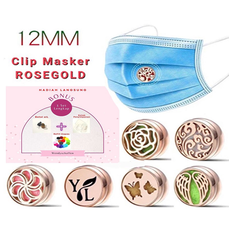 clip masker magnet 12mm rosegold sprti young living / MAGNET Essential Oil Diffuser untuk makser bisa pakai berkali kali free kapas dan kotak penyimpanan dan botol oil