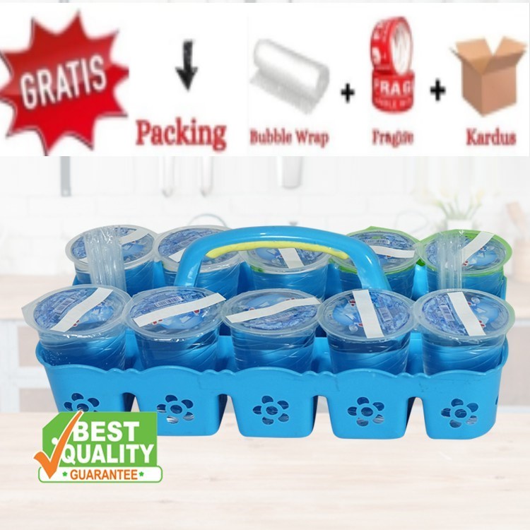 KERANJANG AQUA GELAS PLASTIK ISI 10 - TEMPAT MINERAL GELASAN STAINLES ISI 16