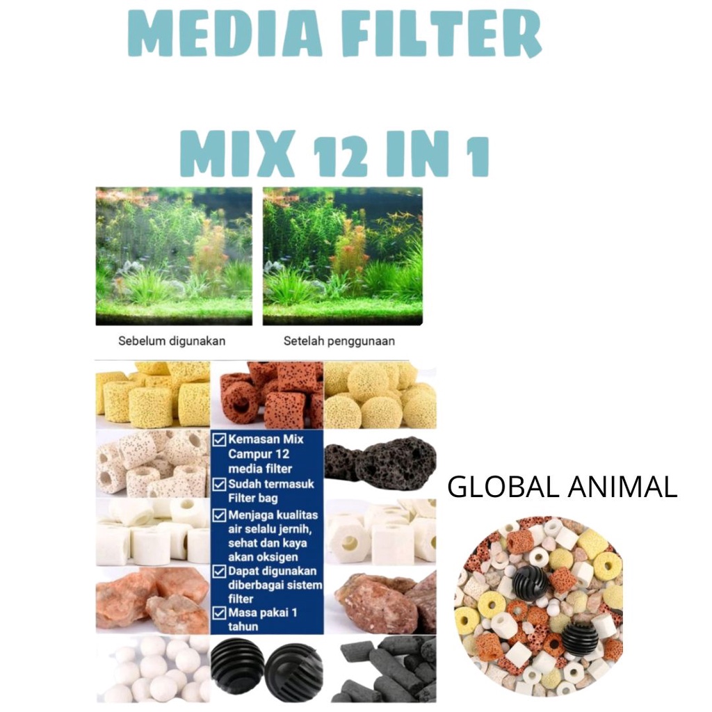PAKET MEDIA FILTER MIX 12IN1 + KANTONG MEDIA filter aquarium aquascape