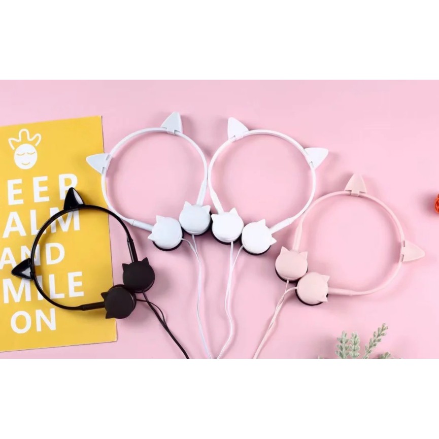 [KN-3016] Headphone Headset Bentuk Kepala Kucing BERTELINGA / Earphone Overhead Motif Kucing Kuping / Earphone Karakter Cat Head with Ear / Earphone Cat Lucu