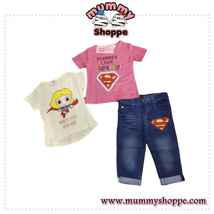 Setelan supergirl Kaos Jeans Anak Perempuan 3in1 Mini Jeans MJ 408