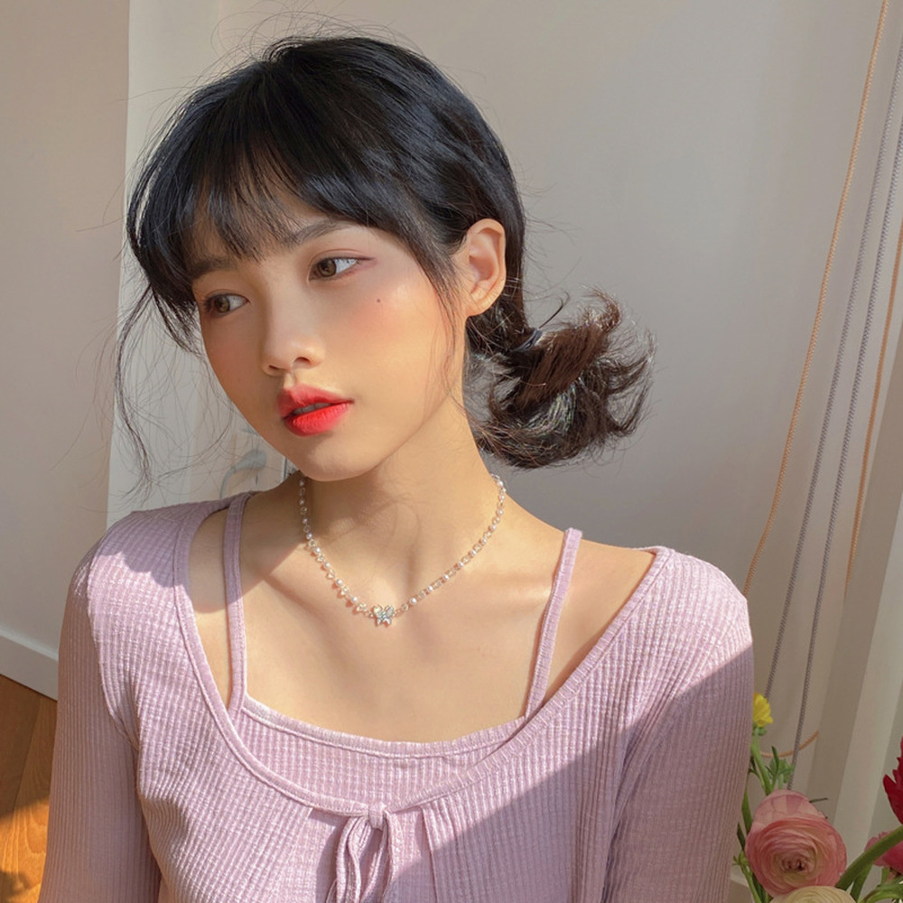 Korean Fairy Butterfly Necklaces Crystal Pearl Clavicle Chain Girl Heart Clavicle Chain Necklace Sexy Girl Jewelry