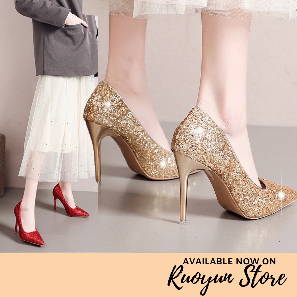 RYS - Sparkling Glitter Sepatu Hak Runcing Fashion Casual/Pesta - Ori Import