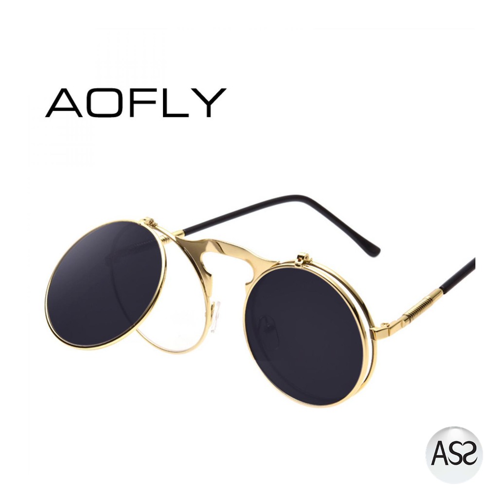 ASS Shop - AOFLY Kacamata Hitam Round Vintage Steampunk Sunglasses