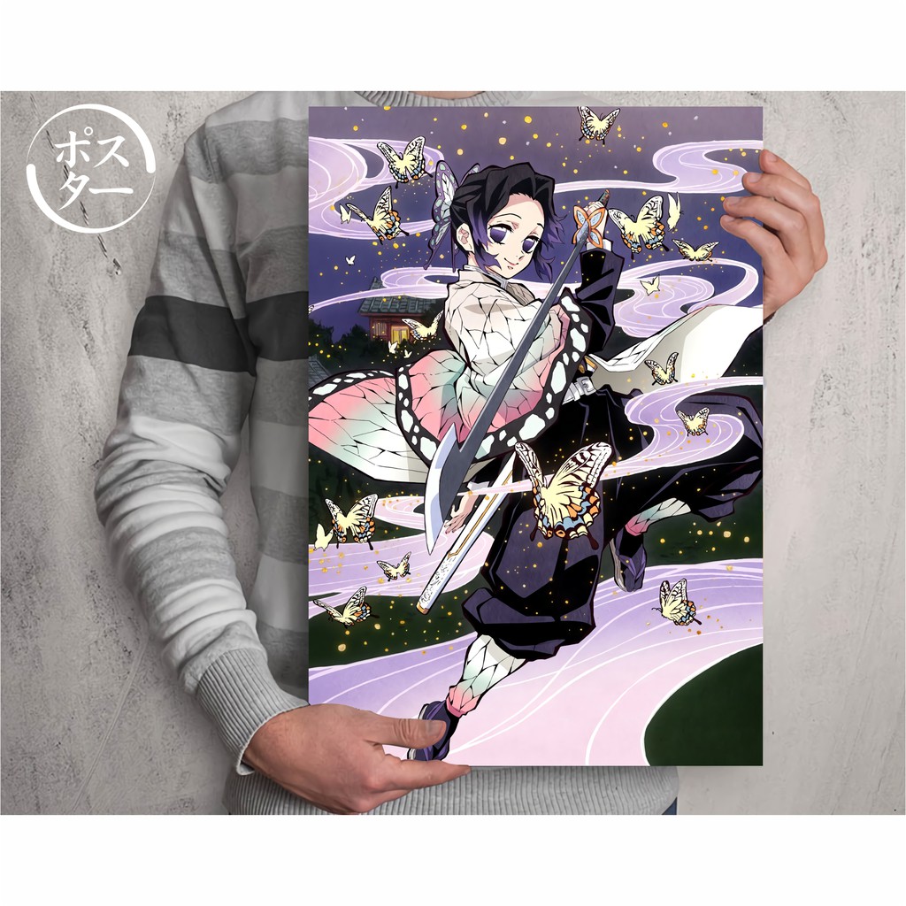 Koleksi Poster Anime Kimetsu no Yaiba - Demon Slayer B - Tanjiro Nezuko Zenitsu Inosuke - Size A3+-Shinobu A