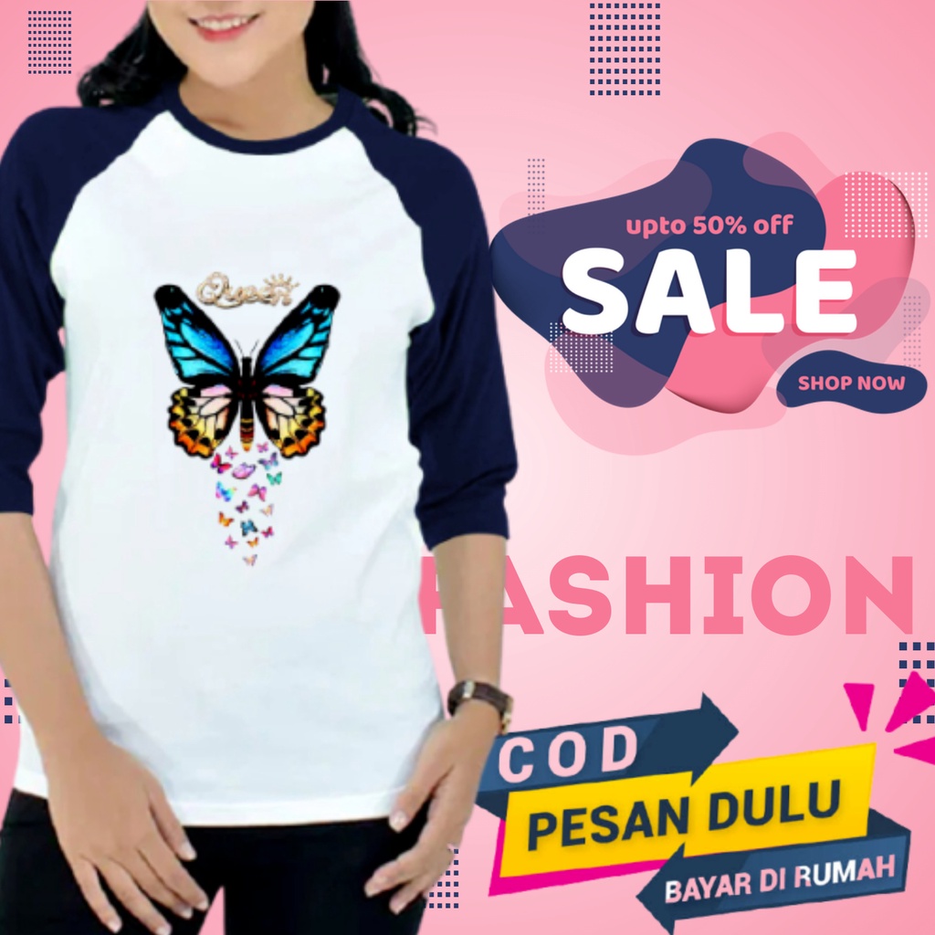 Baju Kaos Raglan Cewek Cowok 7/8 Baju Atasan Jangkis Raglan Distro Tshirt Pria Wanita Jangkis Jumbo