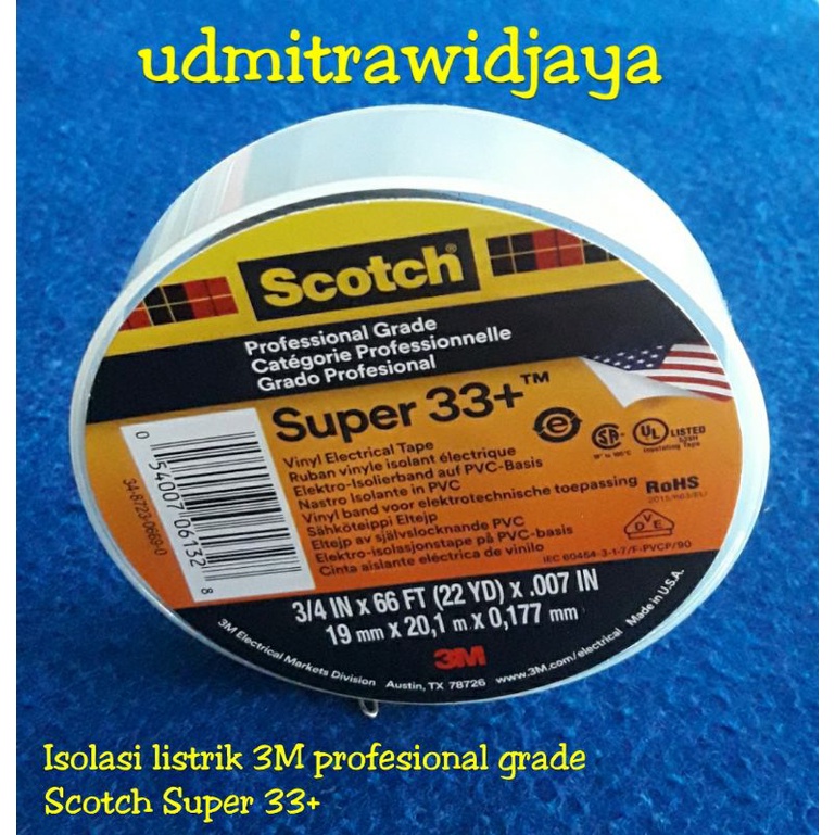 Isolasi listrik 3M profesional grade Scotch Super 33+ vinyl vinil electrical tape isolasi kabel