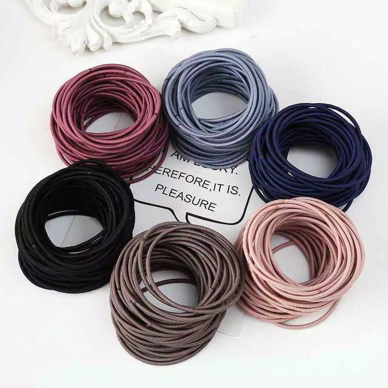 ZBH Ikat Rambut Wanita Elastis Motif Polos Isi 10 Pcs Kunciran Wanita Korea Karet Gelang Import