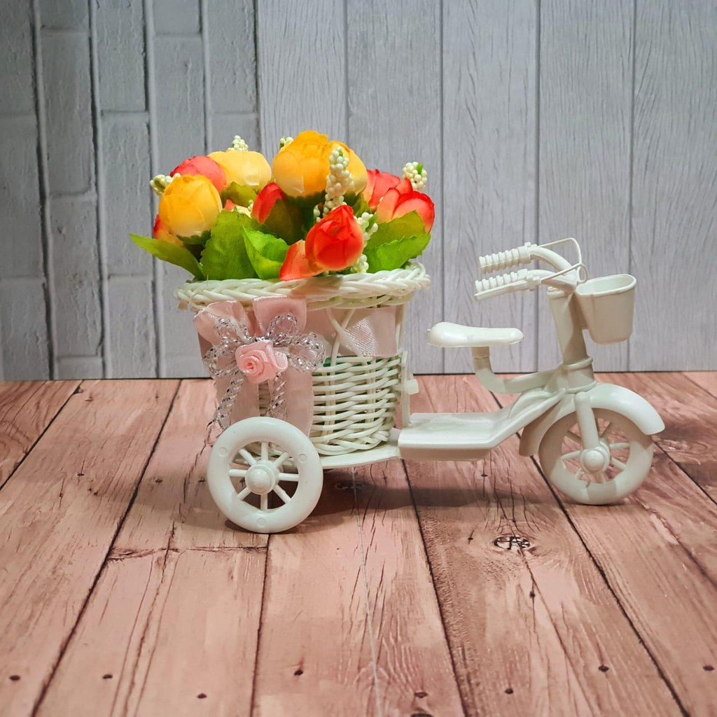 Bunga Pajangan Bunga Hias Plastik Bunga Dekorasi Tanaman Artifisial Pot Sepeda Mini