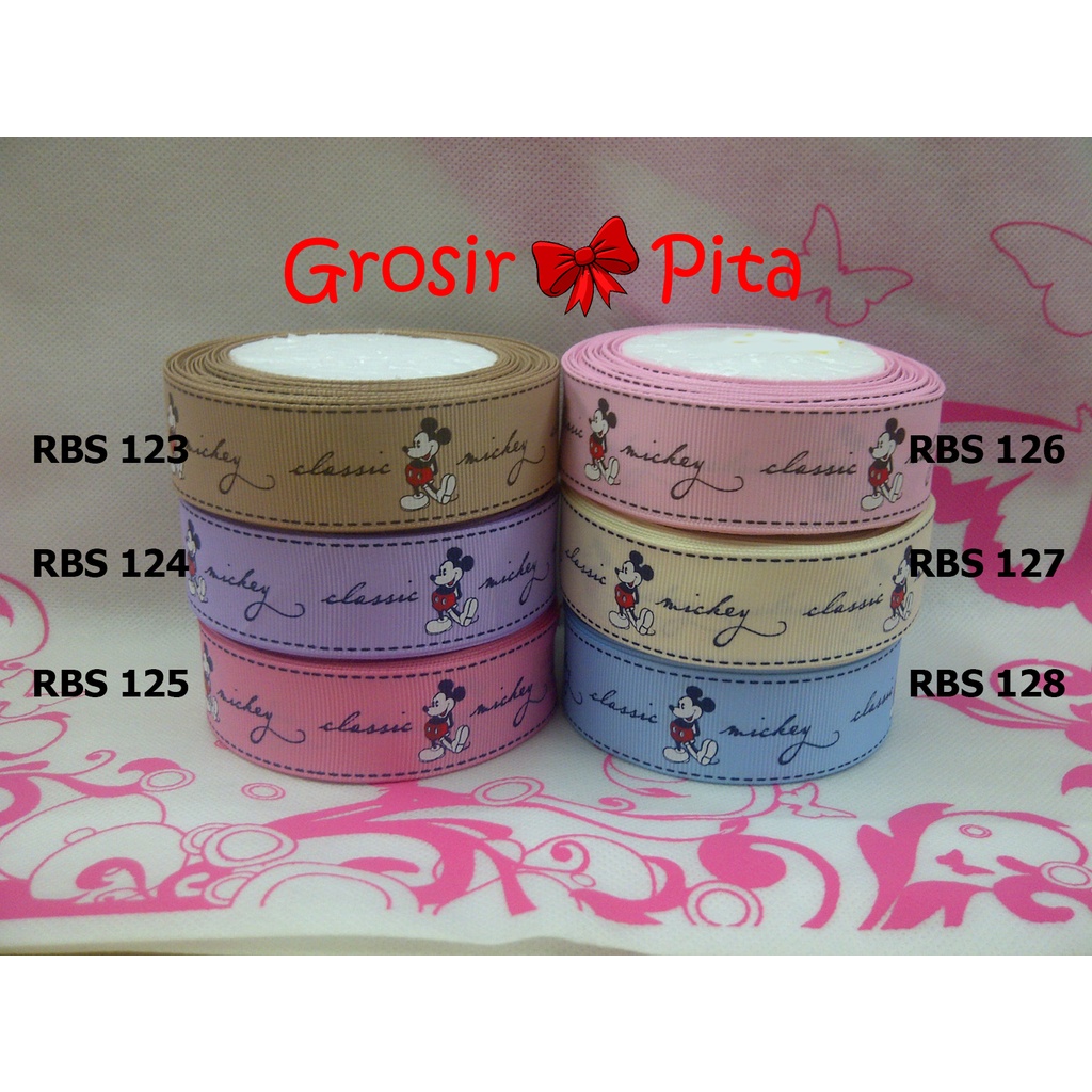 

(25 yard) Pita Grosgrain Motif Micky Mouse RBS 123,124,125,126,127,128 | Toko Bahan Craft | Grosir Pita