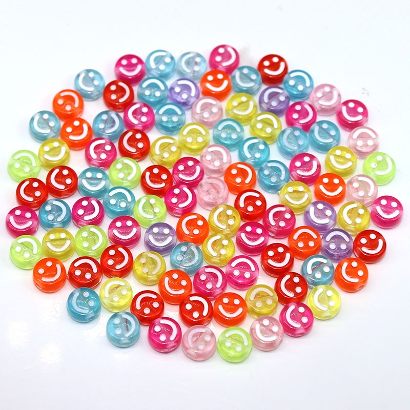 100pcs Manik-Manik Plastik Akrilik Transparan Warna Permen Motif Huruf / Smiley