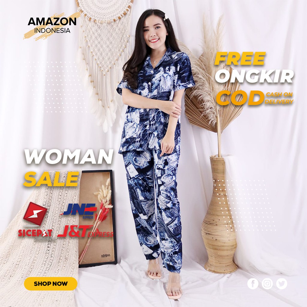 PIYAMA TIE DIE SATU SET WARNA NAVY BAJU TIDUR WANITA UKURAN PENDEK BAHAN RAYON DINGIN ORIGINAL IMPOR