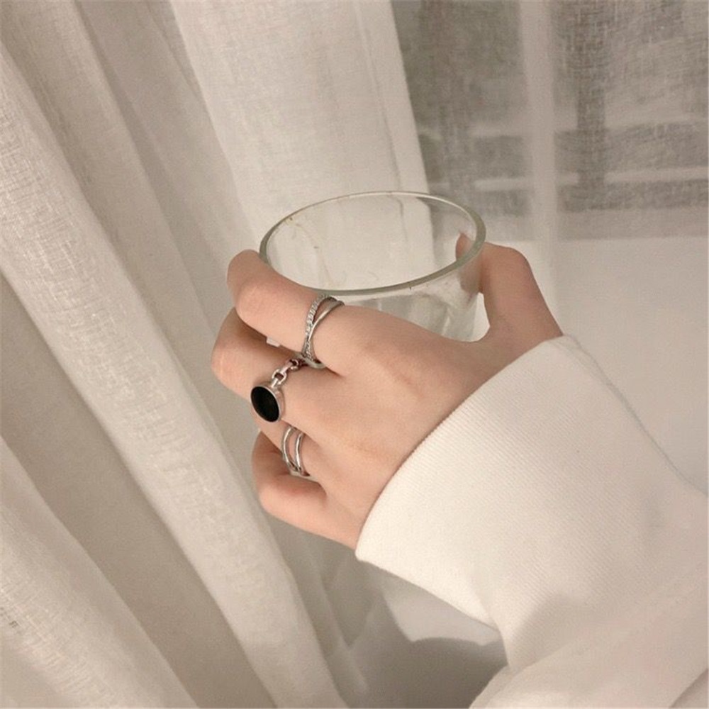 3pcs Set Korean Fashion Design Cincin Ukuran Terbuka Dapat Disesuaikan untuk Wanita dan Pria