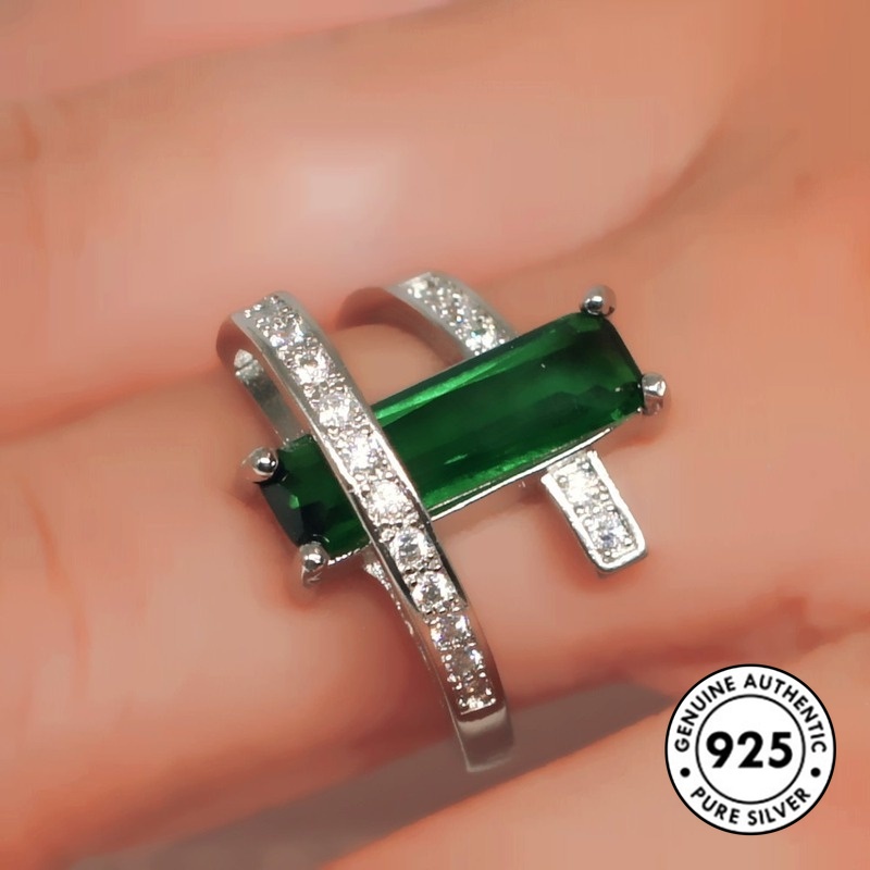 Cincin Berlian Hijau Bahan S925 Silver