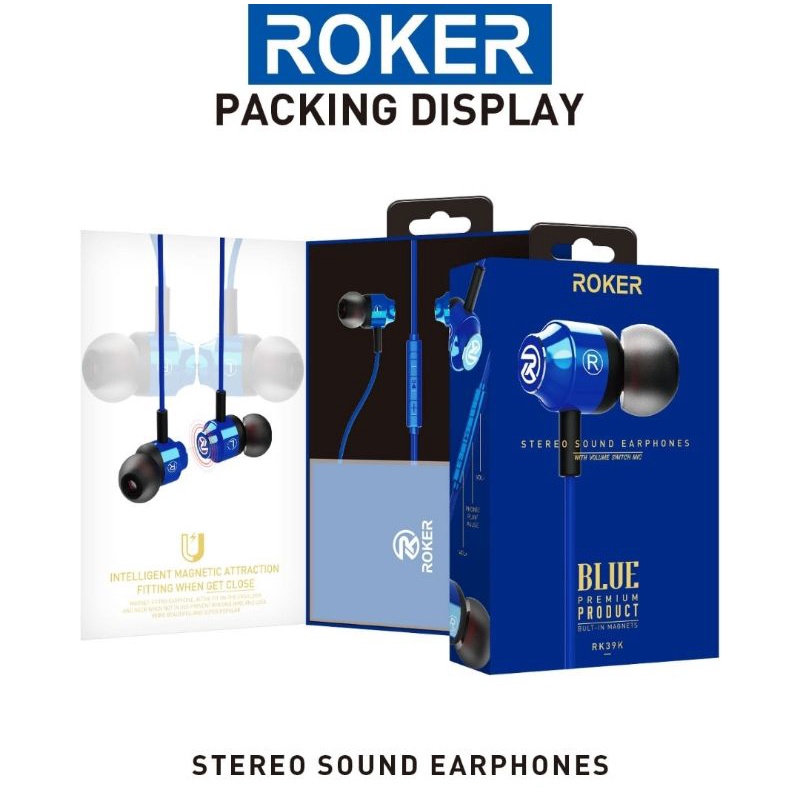 RK39K Headset Roker BLUE Handsfree Stereo Sound Earphone Premium