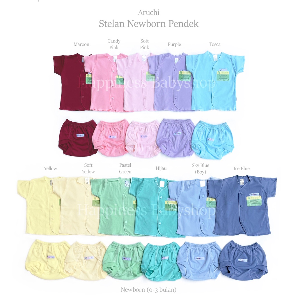 STELAN POLOS ARUCHI PIYAMA PENDEK DAN PANJANG GIRL SIZE NEWBORN ( 0-3 BLN)