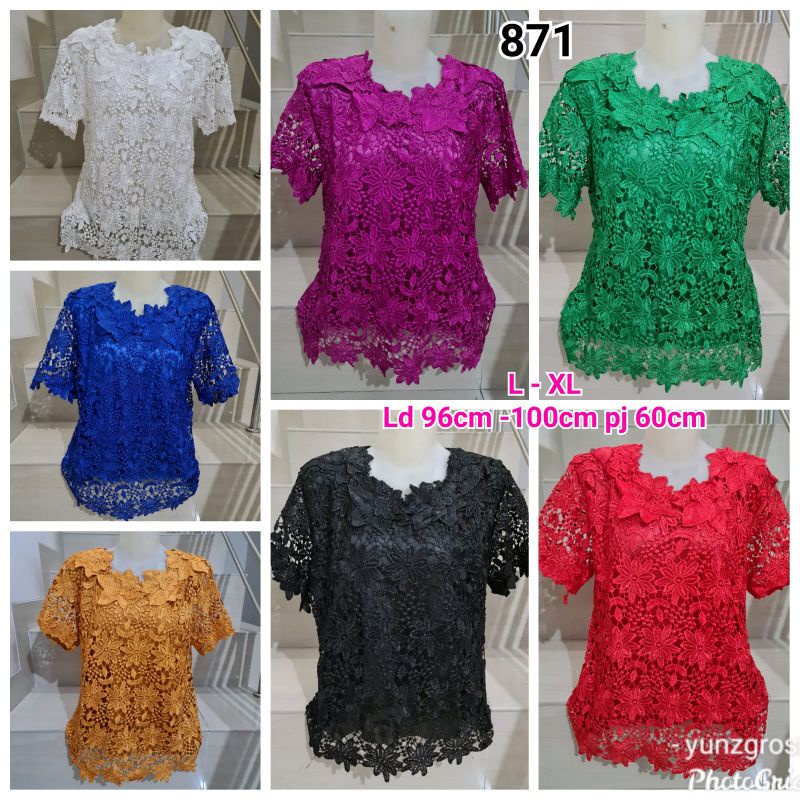 Blouse Brukat Tangan Pendek Putih dan Warna Jumbo XL, 2XL, 3XL-1