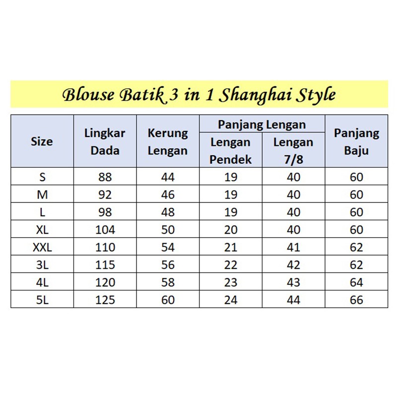 Atasan Batik Wanita Model 3 in 1 Shanghai Style - Blouse Batik Wanita - S M L XL 2L 3L 4L 5L-7