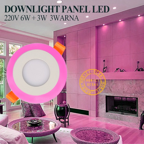 ASLI FULL 2 WARNA 6W+3W DOWNLIGHT TENGAH PUTIH+SAMPING BIRU PINK KUNING/BULAT HIAS DOWNLIGHT PANEL LED