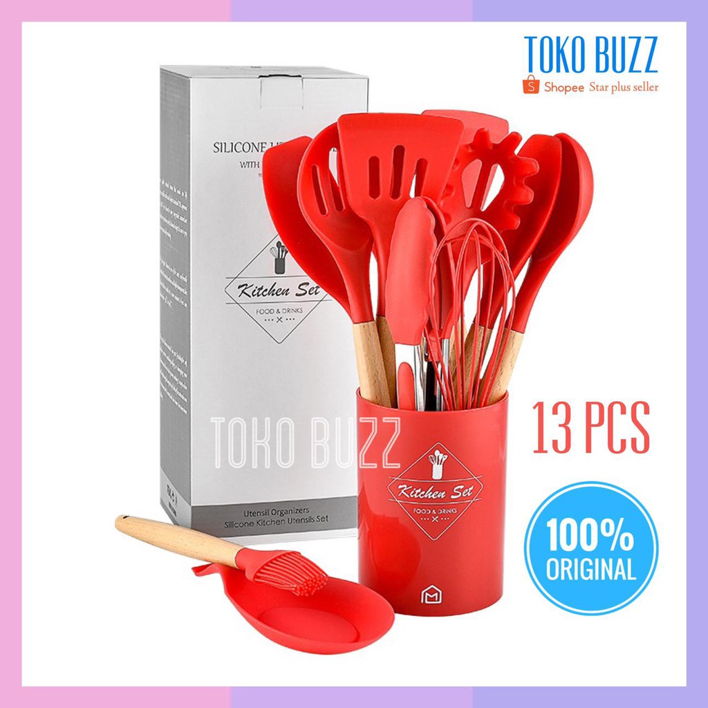 SPATULA SILICONE Set 13 Pcs / SUTIL Silikon Alat Masak UTENSIL PREMIUM KITCHEN FULL SET KT-046 / Alat Masak Tumis Goreng Pengocok Telur Sendok Sup Sendok Spageti Olesan Kue