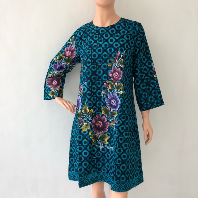 Tunik lengan panjang batik cap lukis katun wanita