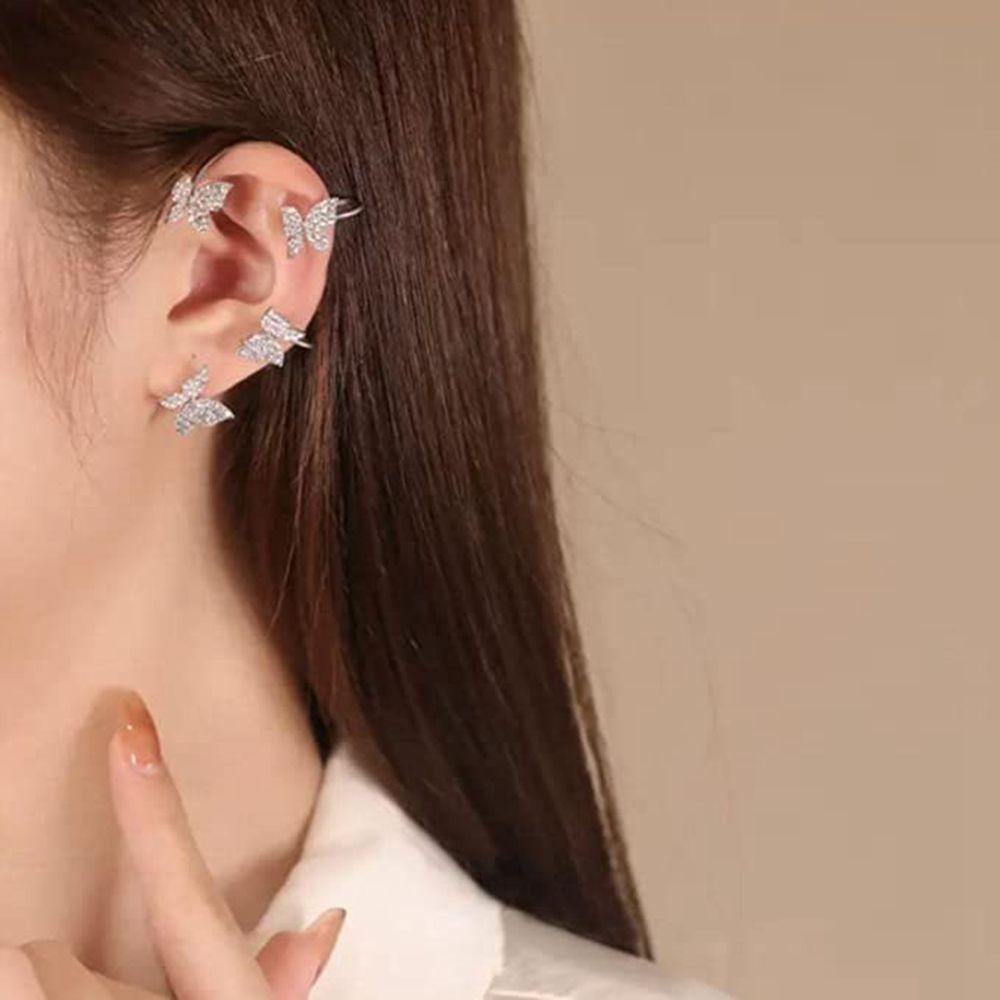 Needway Kupu-Kupu Ear Hook Non Piercing Hadiah Telinga Tulang Klip Logam Zirkon Mengkilap Wanita Anting