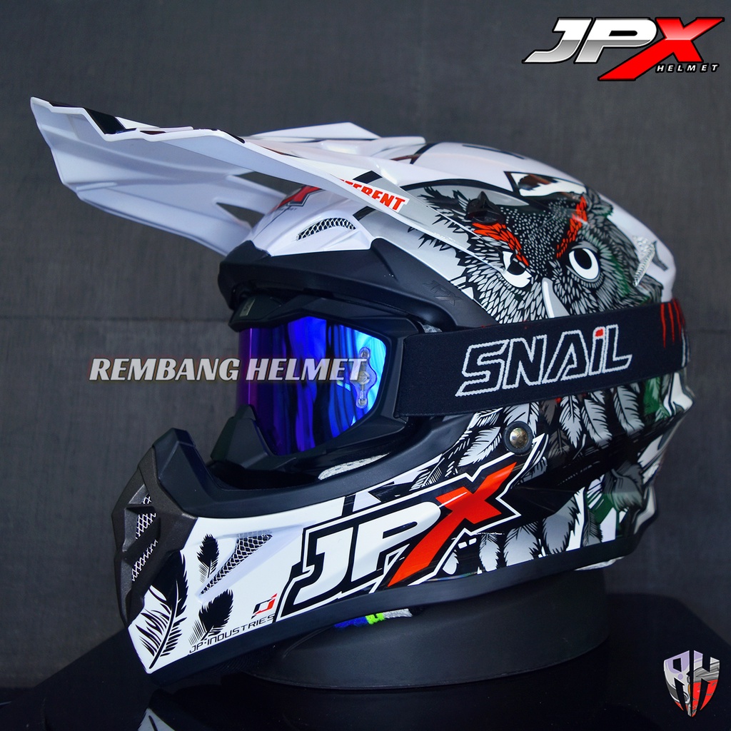 HELM JPX CROSS_FOX1 X13 - PEARL WHITE GLOSS PAKET GANTENG GOOGLE SNAIL HELM JPX KLX ORIGINAL HELMET MOTO TRAIL SUPERMOTO HELM FULL FACE MOTO CROSS TERBAIK TERMURAH-MX36 MATT BLACK/BLUE