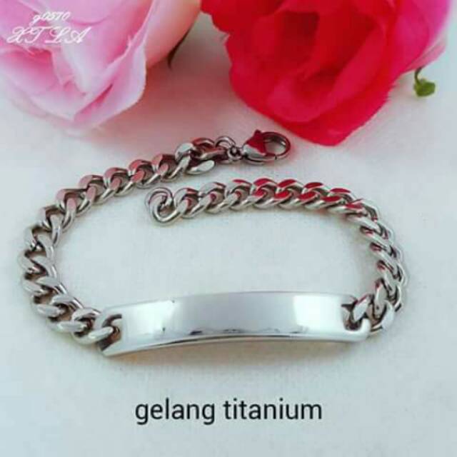 Gelang titanium rantai plat silver