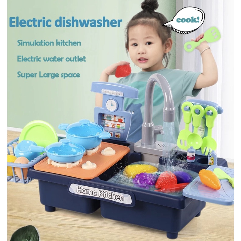 Mainan Anak Perempuan Kitchen Sink Wastafel Mainan Cuci Piring Anak Elektrik Bisa Keluar Air