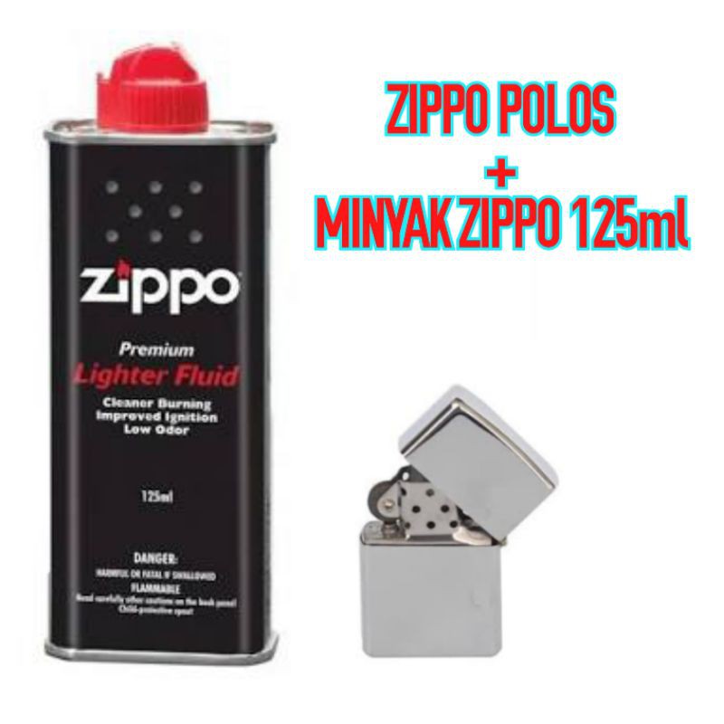 zippo + minyak zipo 125 ml korek zippo polos silver crome