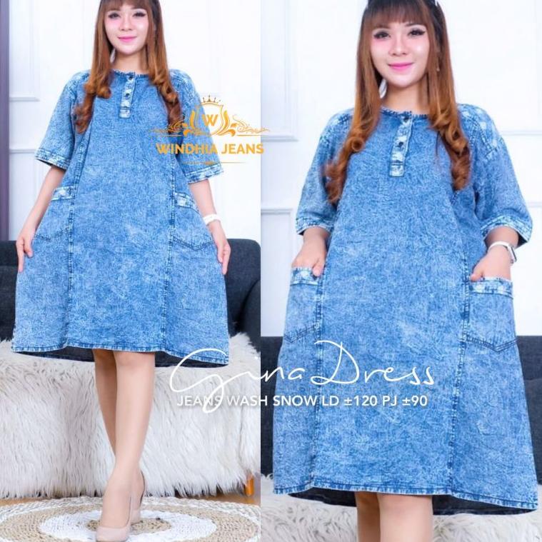 Gina Casual Dres Dress Jean Jeans Jins Denim Pakaian Fashion Wanita Jumbo Big Size –KRG.24xFe22ᴬ
