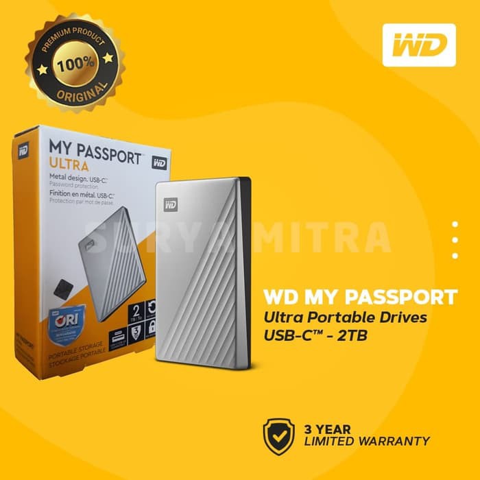 Hardisk Eksternal WD My Passport Ultra 2TB Type C USB 3.1 (Free Pouch)