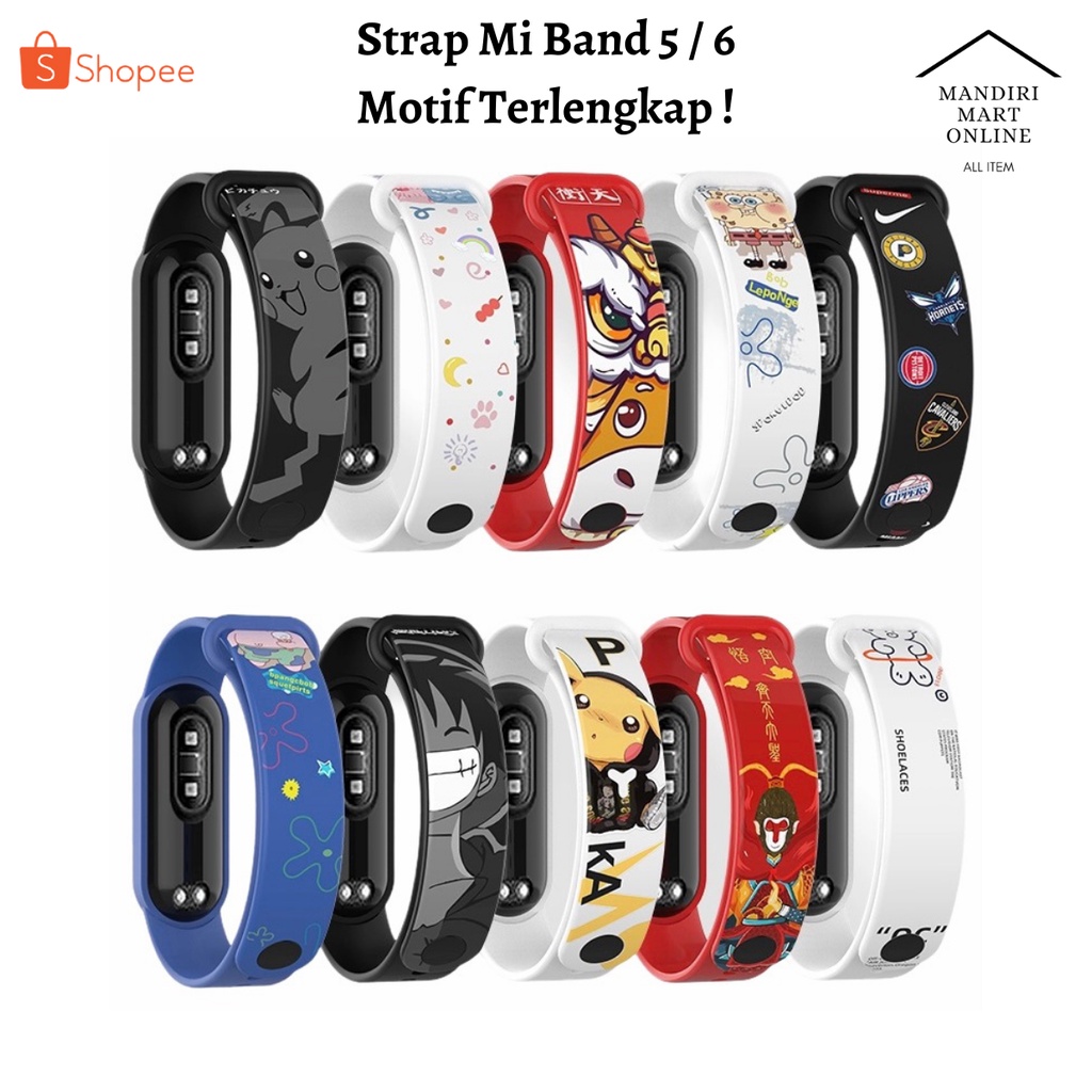 Strap Mi Band 5 / 6 Strap Silicone Tali Pengganti Xiaomi Mi Band 5 / 6 Motif Anime Kartun