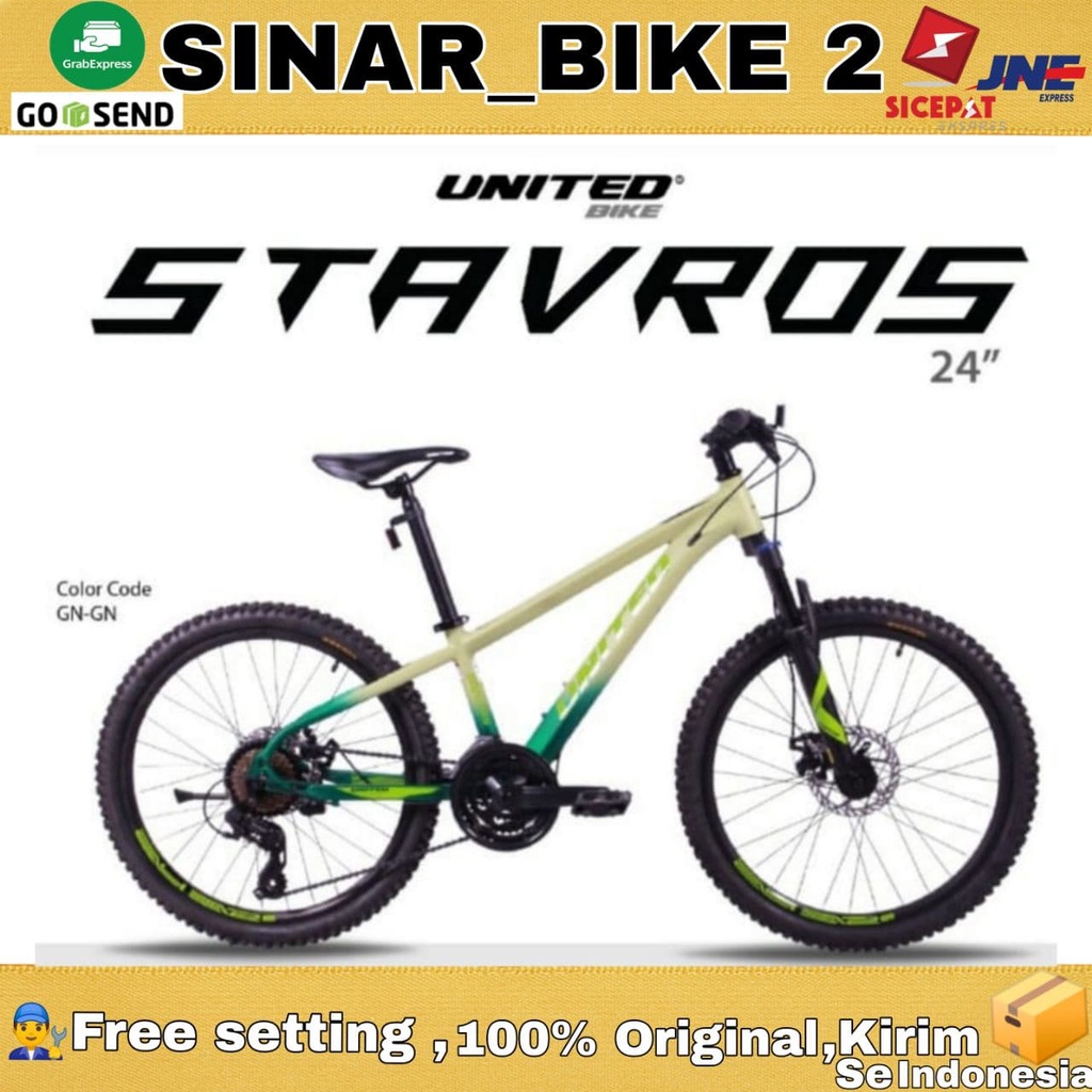 Sepeda Gunung 24 Inch MTB UNITED STAVROS Alloy Hidrolik 3x8 Speed